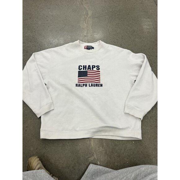 Chaps Ralph Lauren USA Flag embroidery white sweatshirt Size Large - Picture 1 of 10